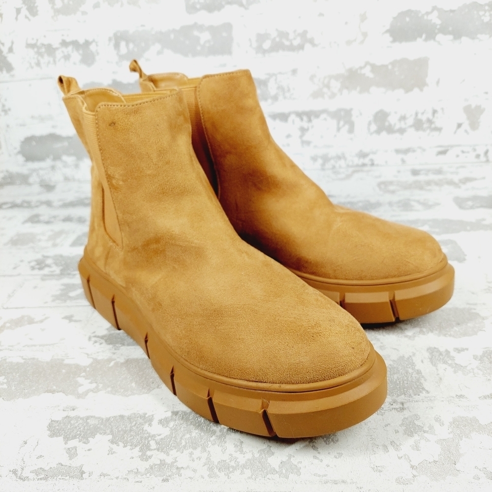 New BP. Niya Tan Faux Suede Brown Cottagecore Lug Sole Chelsea Boots i561 - Picture 4 of 13